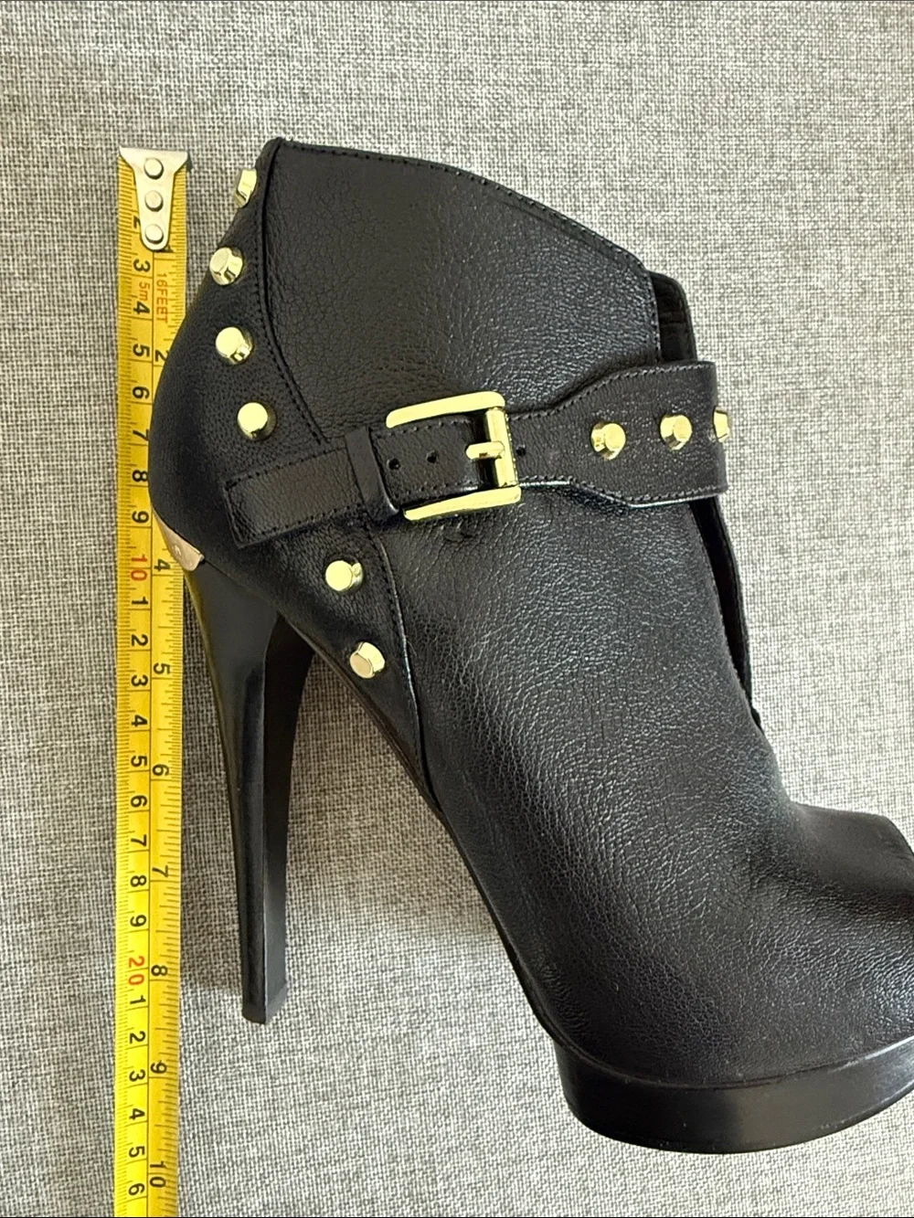Michael Kors leather Black Peep-Toe Platform Booties with Gold Studs